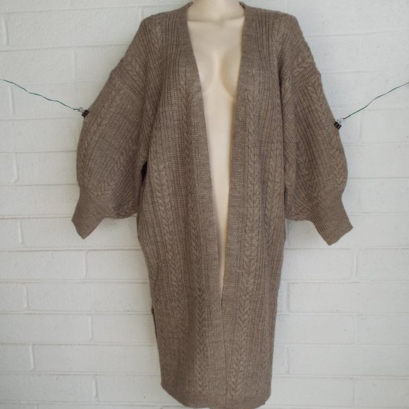 Sacred Threads Sweaters - SACRED THREADS OS taupe cable knit duster cardigan
